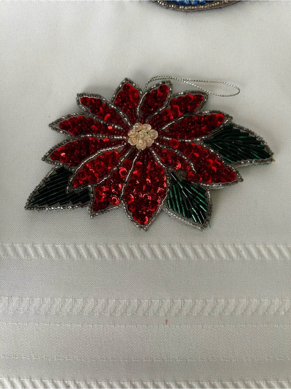 Vintage Set of 3 Avon Christmas Ornament Bell Pointsettia Dove Shimmering Sequin
